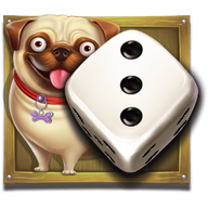 Pug with a three-pip die